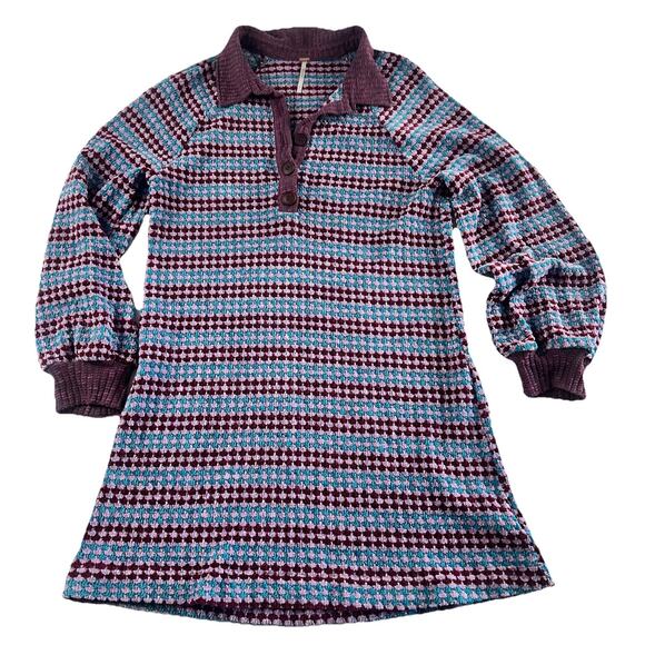 Free People Maggie Sweater Mini Short Dress Chunky Soft Collared Purple Large - Picture 2 of 16
